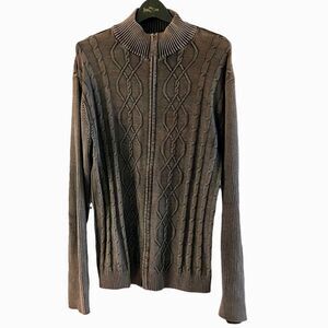 Park Slope Gray Mineral Wash Cable Knit Full Zip Sweater XL